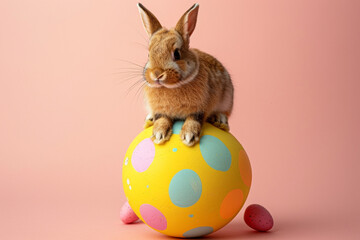  bunny with colorful easter eggs, copy space background