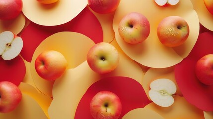 Poster - Rosh Hashanah, Jewish New Year Autumn Holiday Concept. Apples, Honey on yellow red background. Traditional Jewish Products for Celebration, copy space. Generative ai