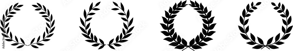 Laurel wreath victory icon collection. Winner award leaf logo.Black ...