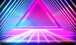 Retro 80s-90s Sci-Fi background futuristic grid landscape neon. Digital Cyber Surface. Suitable for design in the style of the 1980`s. 3D illustration