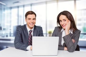 Poster - Happy business team work together on laptop