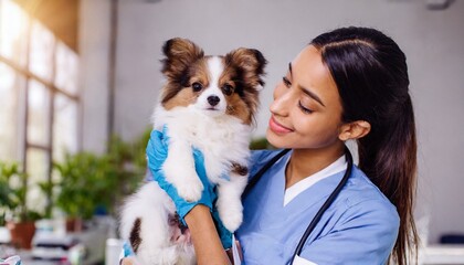 veterinarian holding cute little puppy 