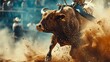 Brave bull rider facing dangerous bucking bull