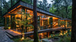 Sleek forest villa for luxury glamping, with contemporary glass cottage illuminating the night. --ar 16:9 --v 6.0 - Image #2 @Zubi