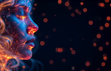 Wall Mural - beautiful fantasy abstract portrait of a beautiful woman double exposure with a colorful digital paint splash or space nebula	