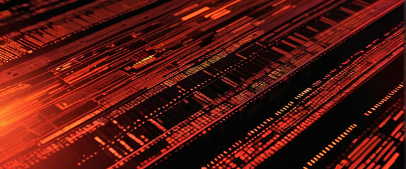 abstract background of coding software for stock market, red and orange sci-fi palette tone
