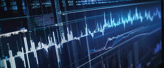 abstract background of coding software for stock market, blue tone