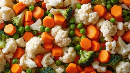 Wall Mural - A vibrant mix of steamed broccoli, carrots, cauliflower, and peas.