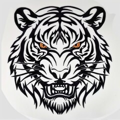 Wall Mural - A black and white tiger with orange eyes