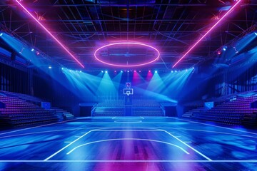 Wall Mural - Empty basketball arena neon color