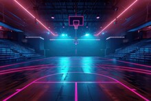 Empty Basketball Arena Neon Color