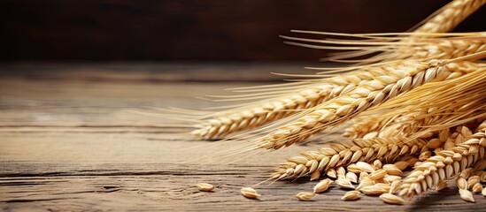 Poster - Wheat grains on wooden table