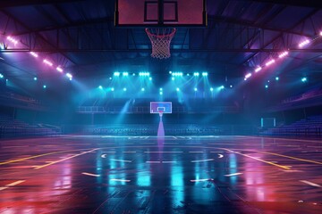 Wall Mural - Empty basketball arena neon color