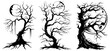 © Cris - black vector set of spooky trees with twisted branches vector illustration silhouette laser cutting black and white shape