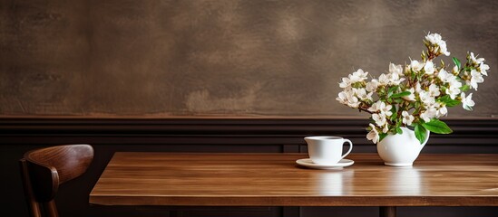 Canvas Print - Vase of flowers and coffee cup on table