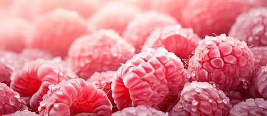 Poster - Close up of frozen raspberries with icy coating