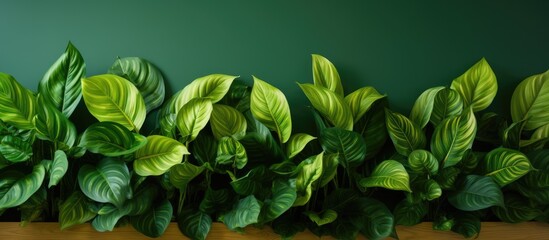 Sticker - Green plant leaves close-up on wooden table