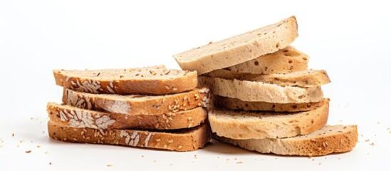 Poster - Stack of bread slices on white background with space