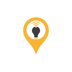 Sticker - Wifi bulb map pin shape logo vector design illustration. Lightbulb logo design combined with wifi symbol vector