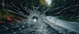 Fototapeta  - Bullet hole in windshield on road