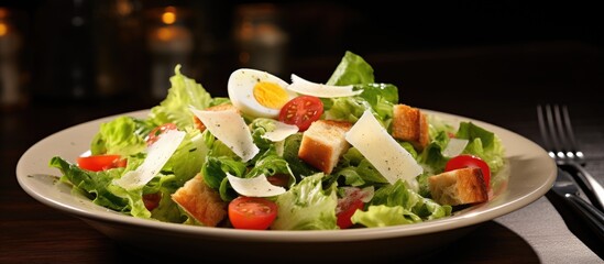 Canvas Print - Plate of salad with utensils