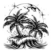 Palmen Sommer Welle Urlaub Strand Meer Landschaft Beach Silhouette Tattoo
