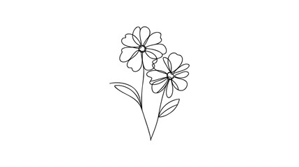 Wall Mural - One line flower element. Black and white monochrome continuous single line art. Floral nature Woman day gift romantic date illustration sketch outline drawing.