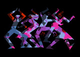 Fototapeta Dziecięca - 
Young party people, disco dancing, modern dance.
 Expressive modern illustration of four dancing people on black  background. 