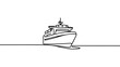 Continuous one drawn line cargo ship silhouette.