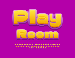 Wall Mural - Vector creative poster Play Room. Yellow and Violet bright Font. Artistic Alphabet Letters and Numbers. 