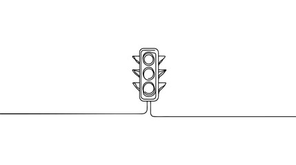 Continuous one line drawing of traffic lights with poles to regulate vehicle travel at road intersections. There are red, yellow, green lights. Single line draw design vector graphic illustration.