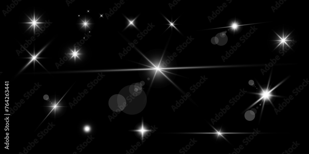 Flashing lights, shine. Flash light on black background. Vector glow ...