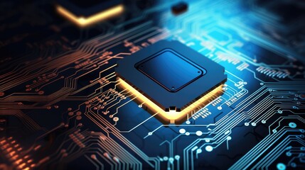 Leinwandbilder - Computer motherboard with CPU. Circuit board system chip with core processor. Computer technology background.