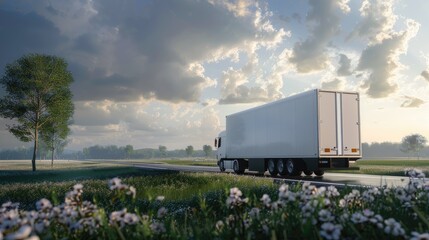 Wall Mural - a refrigerated trailer in motion, designed with meticulous attention to detail, as it commands the road with remarkable realism and presence.