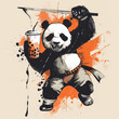 Panda warrior with boba tea. Logo.