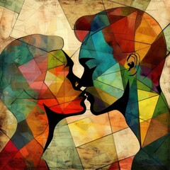 a colored picture of two men kissing