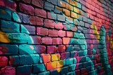 Fototapeta Młodzieżowe - colorful brick wall with graffiti