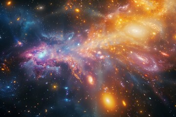 Canvas Print - This image captures a space filled with countless stars shining brightly, creating a breathtaking celestial vista, A cosmos filled with technicolor galaxy clusters, AI Generated
