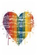 vintage tshirt design of gay pride , red orange yellow green blue purple, in a heart shape, white background,
