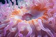 Close Up of a Pink and Orange Sea Anemone, A detailed look inside the sea anemone's home, bursting with character, AI Generated