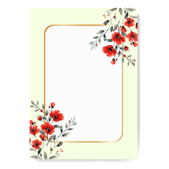 Wall Mural - Red flower frame background with watercolor