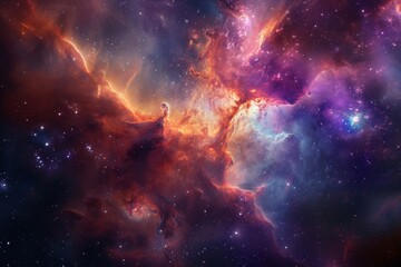 Wall Mural - This photo captures a vibrant and celestial space, showcasing a multitude of stars against a colorful backdrop, A fantastical celestial cloud in myriad hues of a nebula, AI Generated