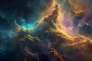 Wall Mural - An expansive space with a multitude of stars and swirling clouds, creating a mesmerizing celestial display, A fantastical celestial cloud in myriad hues of a nebula, AI Generated