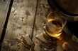 Aerial Shot of Wine Glass Tipping Over on Wooden Surface