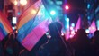 Protest with trans Flags and Gay Rights Flags
