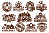Fototapeta Pokój dzieciecy - Vector set of lumberjack logo design template, retro vintage look, suitable for wood related business.