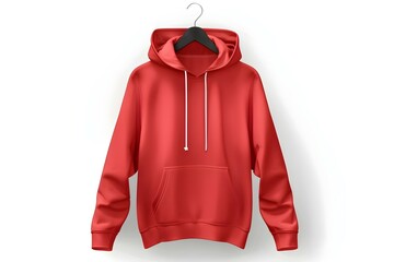 Wall Mural - Blank red Hoodie Mockup On White Background. Concept Product Mockup, Red Hoodie, White Background, Blank Design, Clothing Template