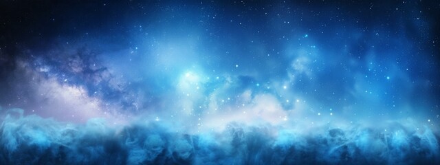 Night sky with stars. Universe filled with clouds, nebula and galaxy. Landscape with gradient blue and purple colorful cosmos with stardust and milky way. Magic color galaxy, space background 