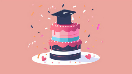 Wall Mural - A cake featuring a graduation cap on top, symbolizing academic achievement and celebration
