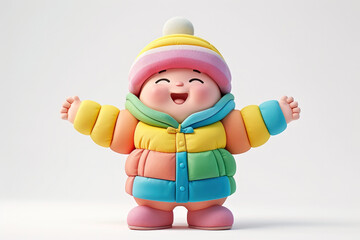 Wall Mural - A small plastic toy wearing a colorful coat and hat.